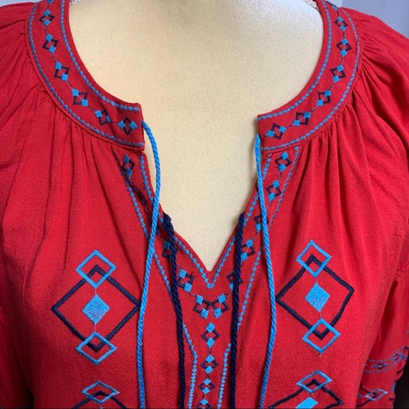 HAYDEN LOS ANGELES BOHO EMBROIDERED DESIGN SELF TIE FRONT BLOUSE SIZE L - Picture 4 of 13